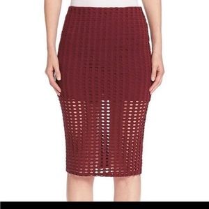 Kendall + Kylie womens S bodycon midi pencil skirt Red Laser cut out NEW sexy